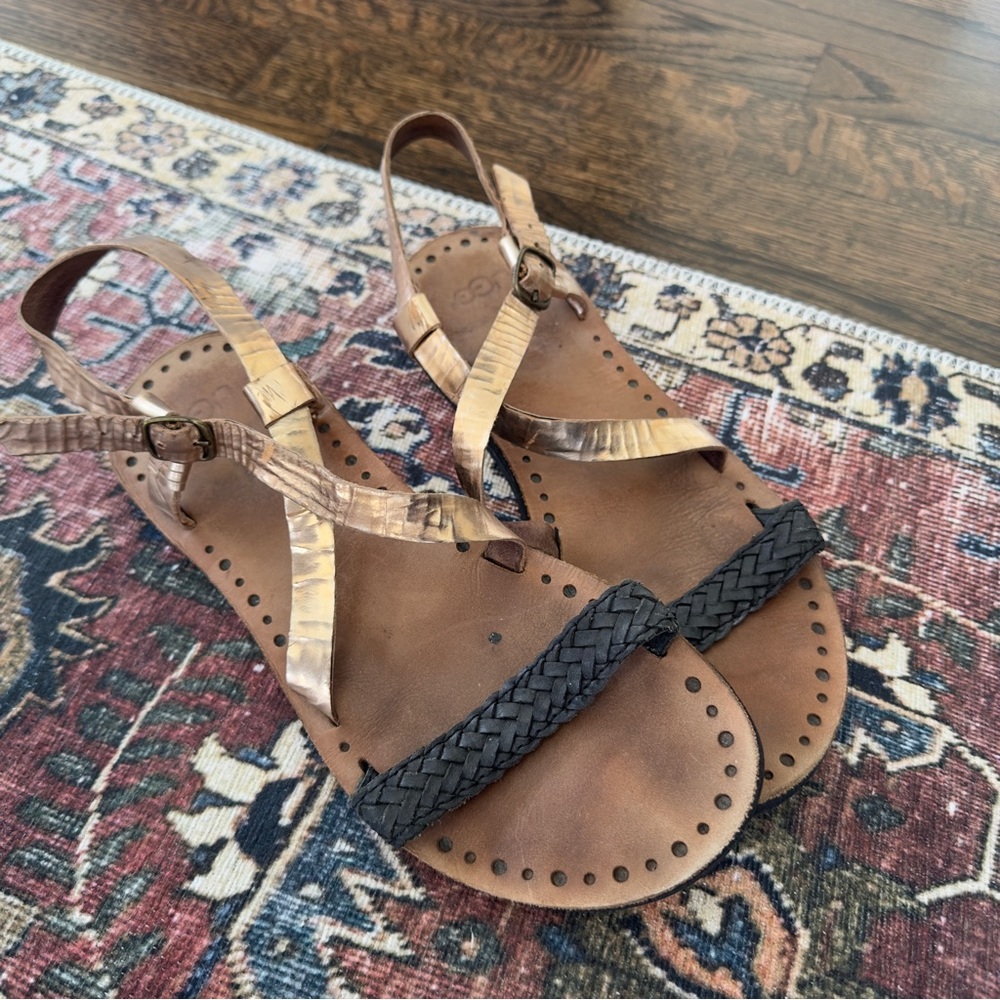 UGG Leather Braided Strap Women's Sandals - Black & Brown, Size 7